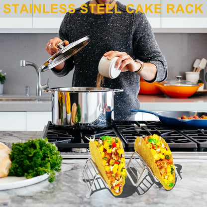 MEKBOK Taco Holders set of 3,Stainless Steel Taco Shell Holder Stand,Taco Tray Plates for Taco Bar Gifts Accessories,Holds 4 Tacos Each,Oven Safe for Baking, Dishwa sher and Grill Safe