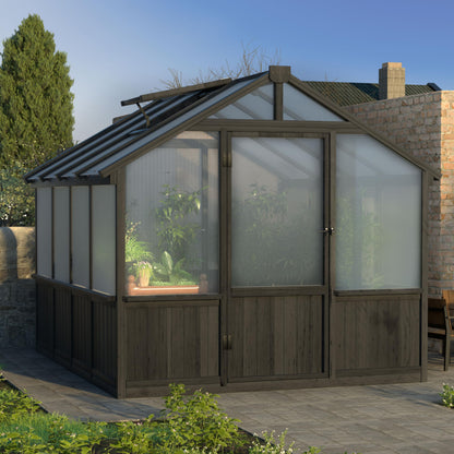 MUPATER 8 x 8FT Wooden Polycarbonate Greenhouse with 6mm Polycarbonate Panels for UV Protection, Ventilated Window & Lockable Door, Walk-in Greenhouse for Outdoors, Patio, Backyard, Black