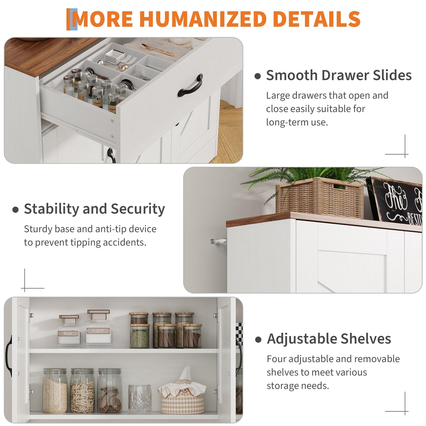 IDEALHOUSE 71" Kitchen Pantry Storage Cabinet with Charging Station, Farmhouse Kitchen Hutch Cabinet with 2 Storage Drawers, Large Food Pantry with Microwave Stand for Dining Room,Living Room,White