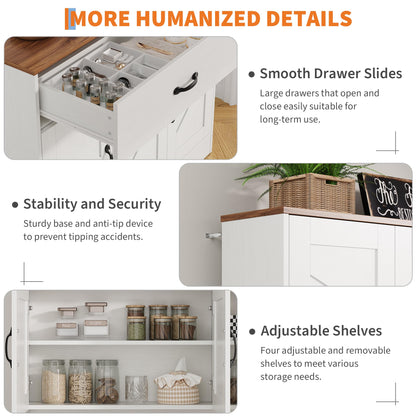 IDEALHOUSE 71" Kitchen Pantry Storage Cabinet with Charging Station, Farmhouse Kitchen Hutch Cabinet with 2 Storage Drawers, Large Food Pantry with Microwave Stand for Dining Room,Living Room,White