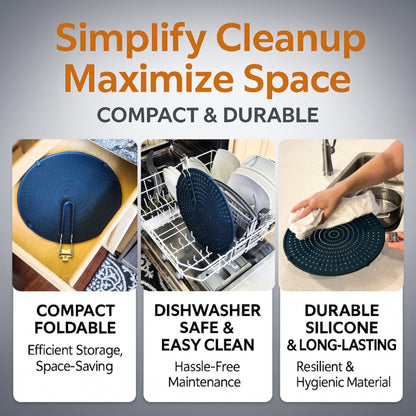Silicone Splatter Screen for Frying Pan, 13” Navy – Grease & Oil Splatter Guard, Heat Resistant, Dishwasher Safe, Foldable Handle with Sleeves – Splash Guard Fits 10–12” Pans, Most 13” Skillets