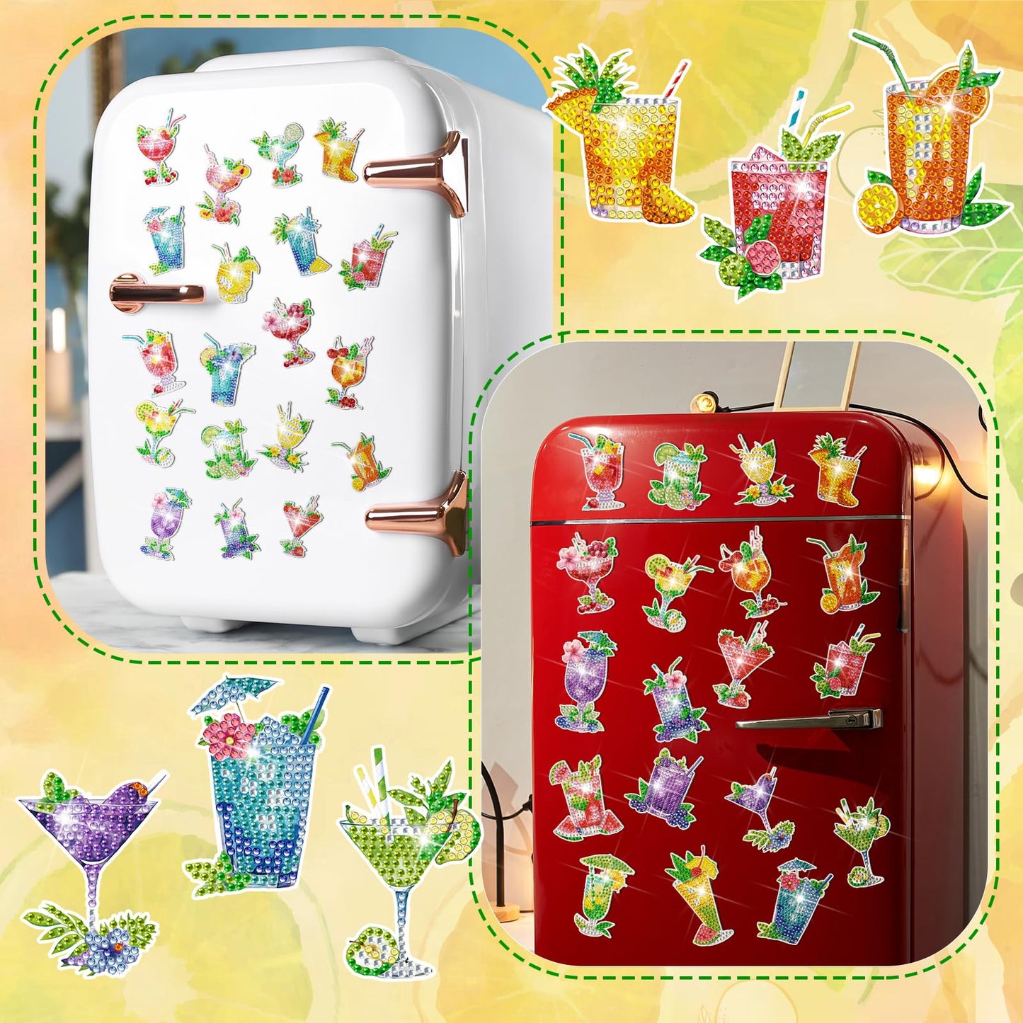 Remuuly 30 Pcs Cocktail Diamond Painting Magnets, Summer Diamond Art Magnet Kits for Adults, Tropical Drink 5D Rhinestones Gem Refrigerator Magnetic Stickers for Beginner, DIY Crafts, Fridge Gifts