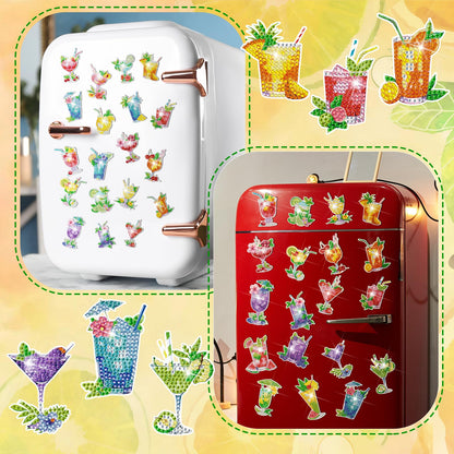 Remuuly 30 Pcs Cocktail Diamond Painting Magnets, Summer Diamond Art Magnet Kits for Adults, Tropical Drink 5D Rhinestones Gem Refrigerator Magnetic Stickers for Beginner, DIY Crafts, Fridge Gifts