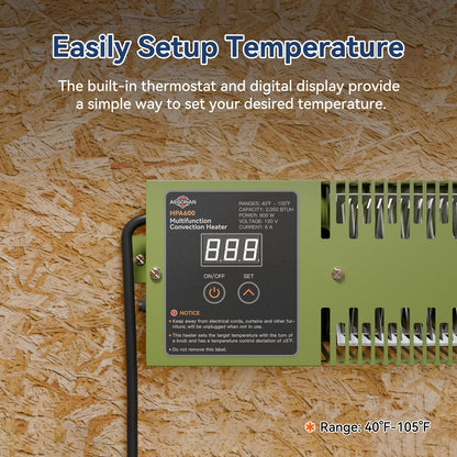 AEGONAN Utility Heater with Built-In Thermostat, 600W Electric Pump House Heater 120V, HPA600 Multifunction Convection Heater, Freeze Protection in Pump Houses, Utility Rooms, etc, Army Green