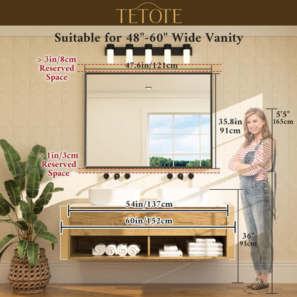 TETOTE Brushed Gold Bathroom Mirror for Over Sink 48" x 36" Large Brass Gold Beveled Framed Rectangular Vanity Mirror for Bathroom, Bedroom, Entryway, Living Room, Tempered Glass, Stronger Frame