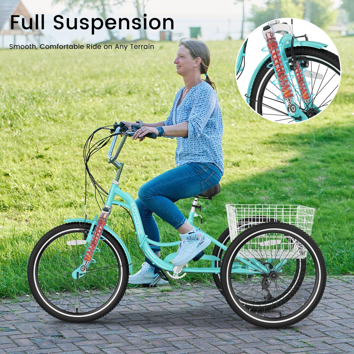 EOYOBIKE Adult Folding Tricycle, 7-Speed 3-Wheel Cruiser Bike with Low Step-Through Frame, Large Rear Basket, Adjustable Seat, 20/24/26 Inch Options
