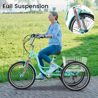 EOYOBIKE Adult Folding Tricycle, 7-Speed 3-Wheel Cruiser Bike with Low Step-Through Frame, Large Rear Basket, Adjustable Seat, 20/24/26 Inch Options