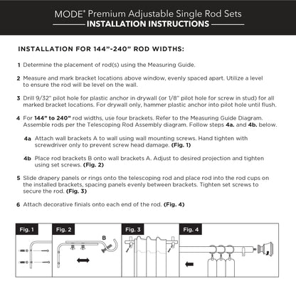 MODE Premium Collection Single Curtain Rod Set with Cylinder finials - 144 to 240 in, Warm Gold