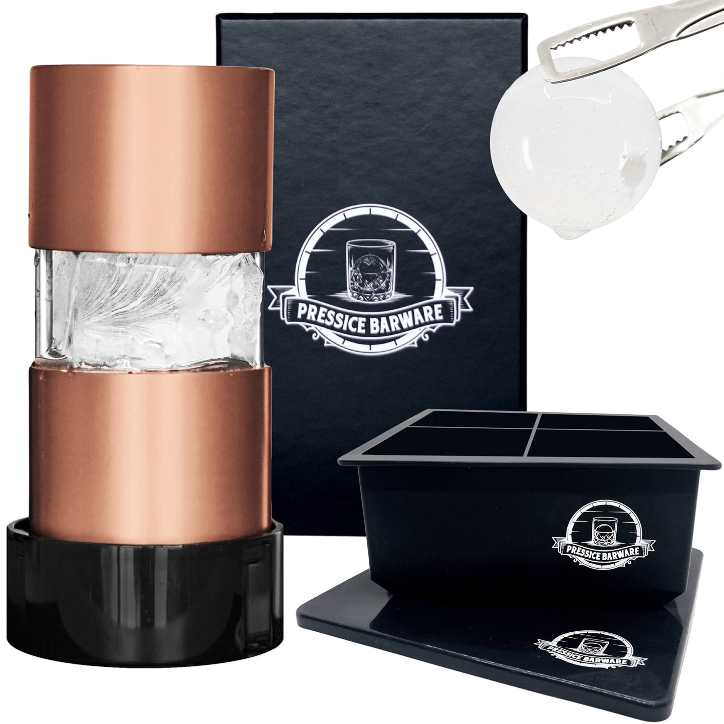 Pressice Barware Ice Ball Press – Precision-Crafted Aluminum – Create Effortless Large Spheres – Includes Ice Tray – Made in the USA (Paloma Finish)