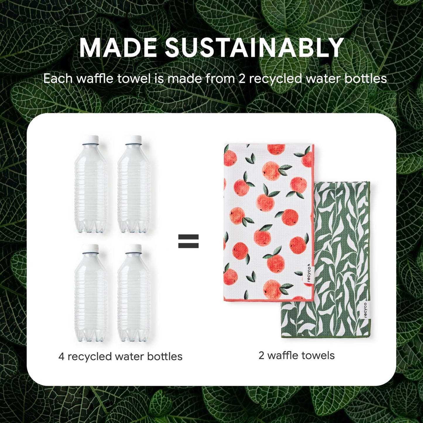 RECYCO Waffle Kitchen Towel Set of 2 - Quick Dry Microfiber Sustainable Dish Towels - Ultra Absorbent Reusable Cleaning Tea Towels - Lightweight Hand Towels,16”x 28”, Peachy Leaves