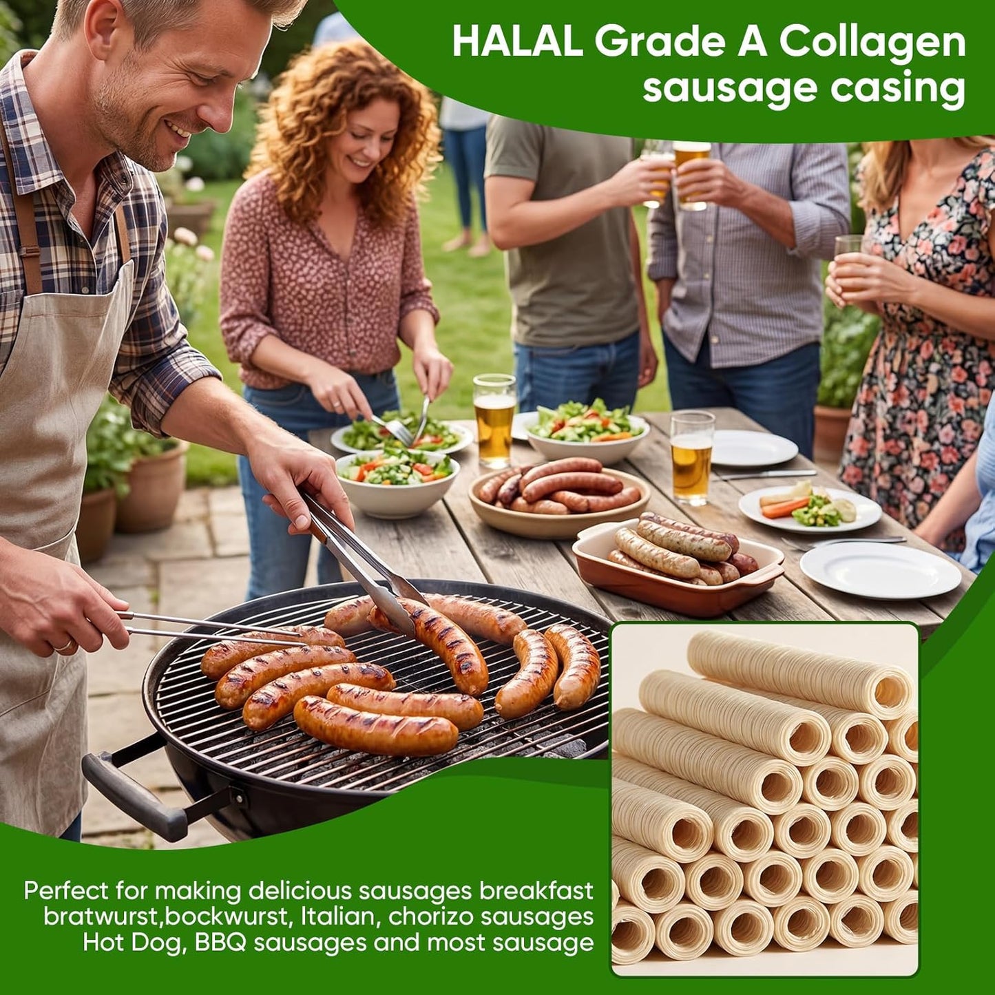15m/49ft 19mm/ 3/4'' 1 FAIRSKY HALAL Grade A Collagen Sausage Casings, Edible Drying Casing Longer Length