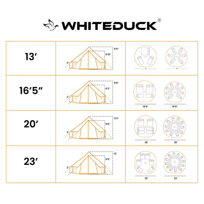 WHITEDUCK Avalon Canvas Bell Tent - Luxury All Season Tent for Camping & Glamping Made from Premium & Breathable 100% Cotton Canvas w/Stove Jack, Mesh (13' (4M), Water Repellent)