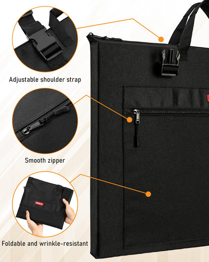 Nicpro Light Weight Art Portfolio Bag, 18x 24 Inches Waterproof Art Portfolio Case with Shoulder & Handle Carry, for Artwork, Poster, Sketch Drawing, Canvas, Photography, Solar Panel Storage