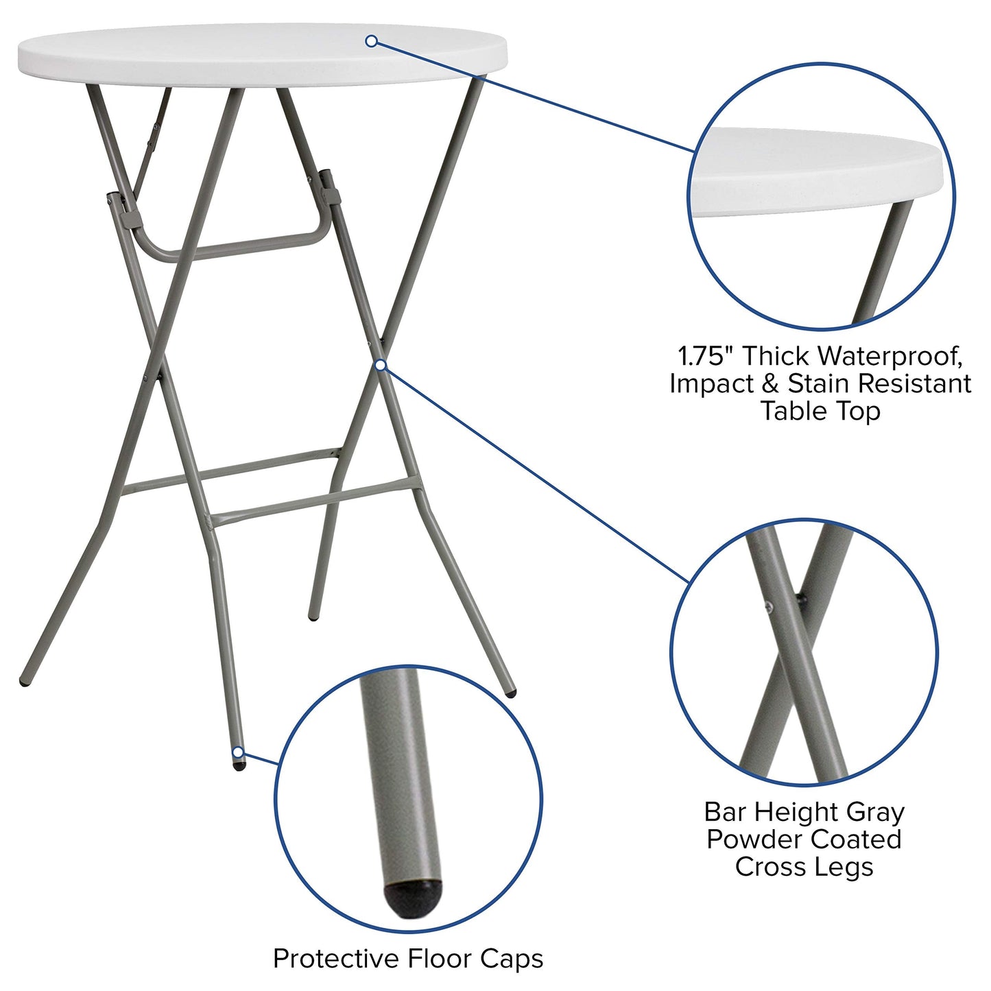 Flash Furniture 32" Round Folding Bar Height Tables for Parties and Commercial Events, Indoor/Outdoor Plastic Bar Height Folding Tables, Set of 4, White