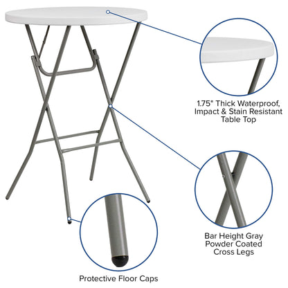 Flash Furniture 32" Round Folding Bar Height Tables for Parties and Commercial Events, Indoor/Outdoor Plastic Bar Height Folding Tables, Set of 4, White