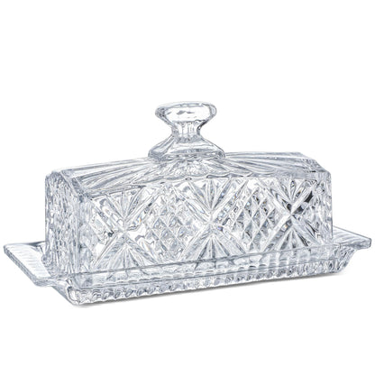 Crystal Covered Butter Dish,8inch Classic Glass 2-Piece Design Butter Keeper with Lid | Butter Holder | Dishwasher Safe