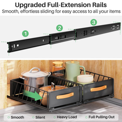 Pull out Cabinet Organizer,Heavy Duty Slide out Pantry Shelves Drawer Storage with Adhesive Nano Film,Sliding Mesh Cabinet Basket with Handle for Kitchen, Bathroom, Home, 11.8"W X 15.7"D X6.2"H,Black