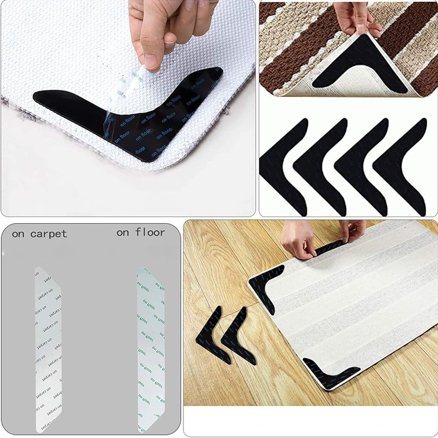 4 Pcs Anti-Slip Rug Grips, Double Sided Non-Slip Carpet Tape, Non Slip Rug Pads for Hardwood Floors and Tiles