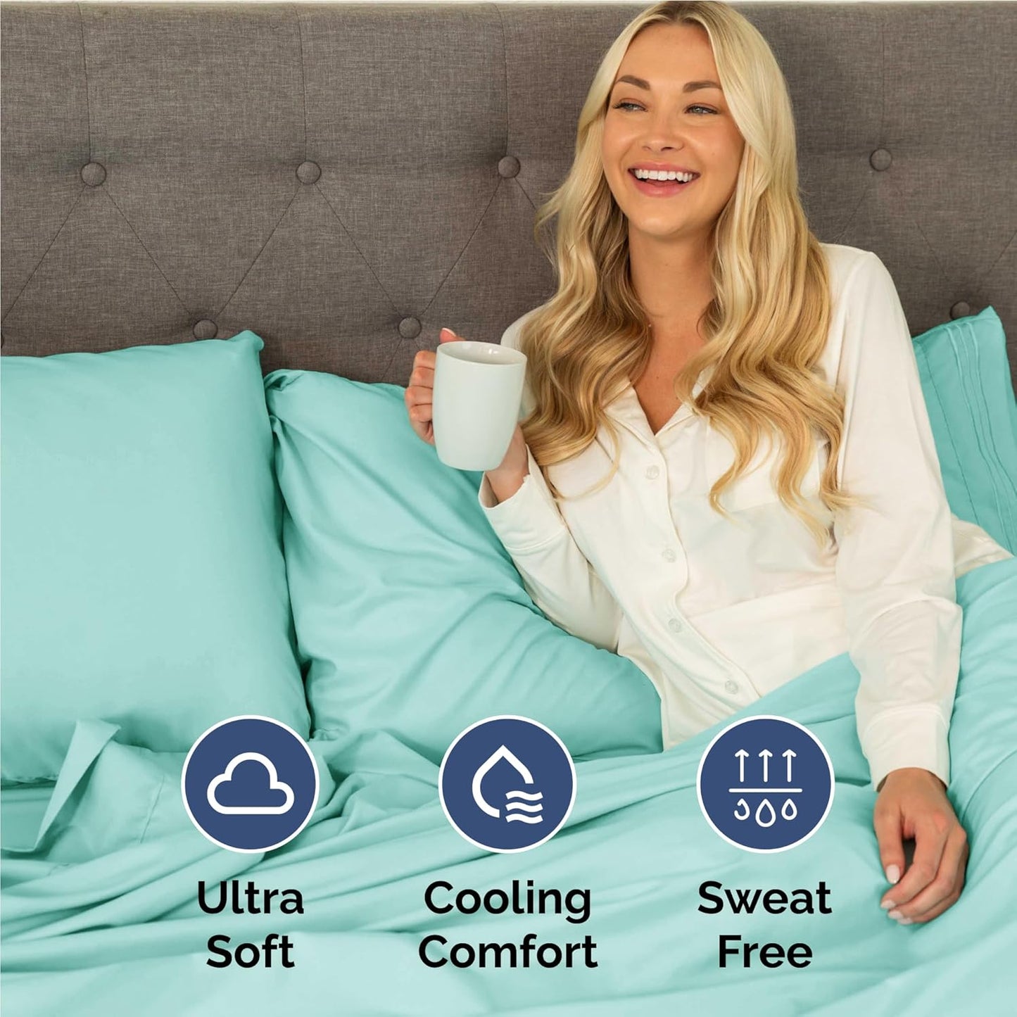 Skiennix Full Size 4-Piece Sheet Set - Comfy, Breathable & Cooling Luxury Bedding - Deep Pockets, Ultra-Soft, Wrinkle-Free - Spa Blue