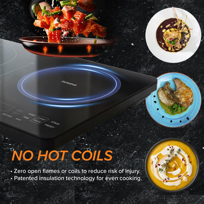 Nuwave Double Pro Cooktop Induction Countertop Burner, Portable, 900/1500/1800W with Dynamic Watt Technology, 50°F to 575°F, 8” Heating Coil, Shatter-Proof Ceramic Glass, Seamless IMD Touch Panel