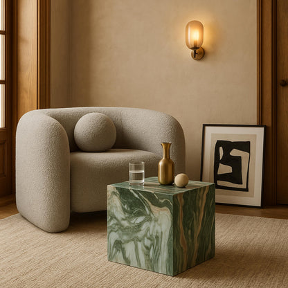 Meridian Furniture 99029Green-ET Piazza Collection Art Deco Indoor/Outdoor Concrete End Table with Green Marble Finish, 16" W x 16" D x 16" H, Green