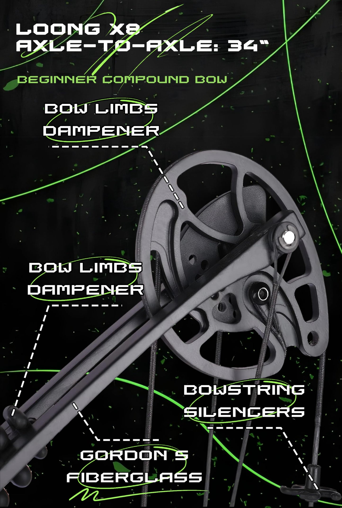 Compound Bow Kit, Hunting & Targeting, Gordon's Limb Made in USA, Draw Weight 20-70 lbs Adjustable, Draw Length 24”-29.5",up to IBO 320FPS Speed, Package with Archery Hunting (Black, Right Hand)