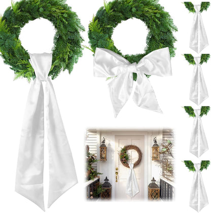 Skiennix 6Pcs White Wreath Sash - Blank Monogram Door Hanger for Christmas & Halloween | 5x55in