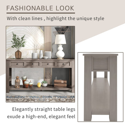 KTATK Solid Wood Console Sofa Table with 4 Drawers and Tabletop,Bottom Shelf for Entryway Hallway or Living Room,Space Saving,Easy to Assemble,Gray Wash,63" L×14" W×30" H