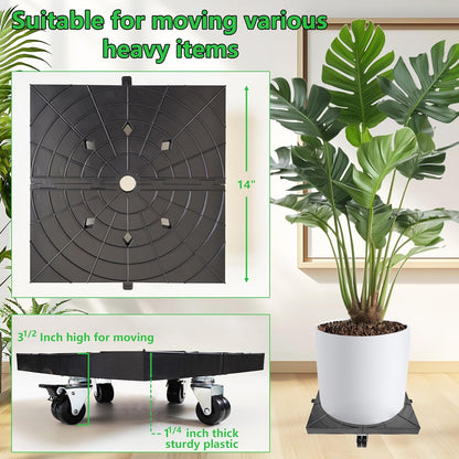 14 Inch 400lbs 2 Pack CASIMR Plant Caddy with Wheels Rolling Plant Stand, Heavy Duty Planter Dolly Indoor Outdoor