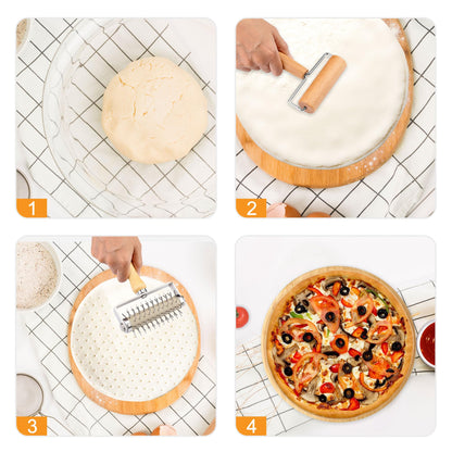 WarmHut 2Pcs Pizza Dough Roller & Dough Docker, Wood Rolling Pin Stainless Steel Dough Hole Puncher for Pizza, Pie, Pastry, Bread, Pasta, Cookie, Crust, burlywood, JKUS20407