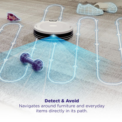 Shark Navigator Robot Vacuum with Bagless 30-Day Capacity Self-Empty Base, Powerful Suction, SmartPath Navigation, Self-Cleaning Brushroll, for Carpets & Hard Floors, White, AV2110S
