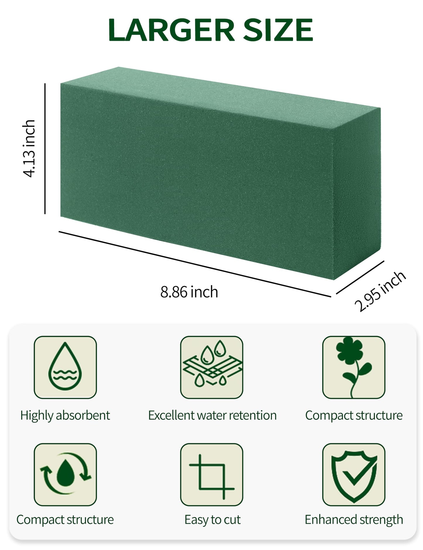 Gildora 6-Pack Extra Large Green Wet & Dry Floral Foam Blocks (8.86" x 4.13" x 2.95") - 2-in-1 Flower Arrangement Foam for Fresh & Artificial Flowers, Wedding Decor, Home Office & Florist Supplies