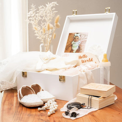 Keepsake Box for Memories, Large White Wooden Storage Box