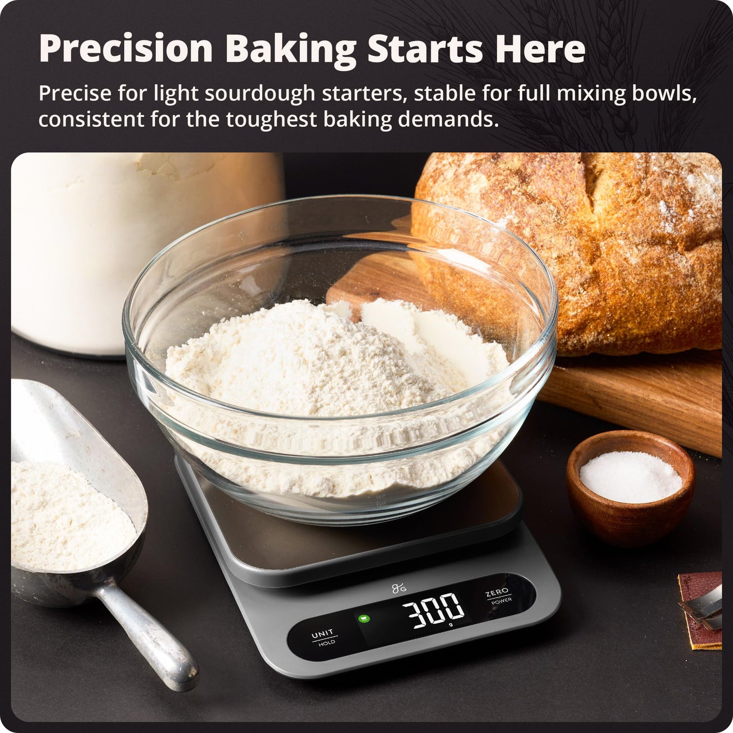 Greater Goods Digital Food Scale for Kitchen & Baking, 10kg/22lb High-Capacity Weight Scale with 1g Precision, Stainless Steel Platform, Hi-Def LCD, Ideal for Bread, Sourdough & Bulk Cooking