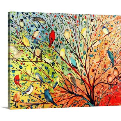 CANVAS ON DEMAND Twenty Seven Birds Canvas Wall Art Print by Jennifer Lommers, Home Decor, Bird, Wildlife Artwork,45" x36in