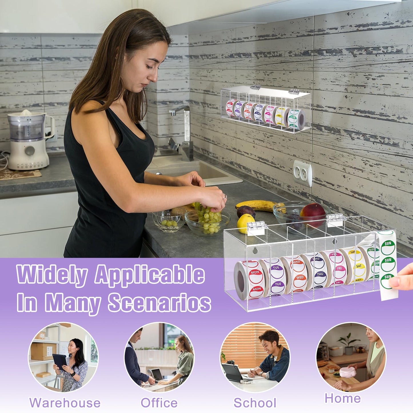 3500 PCS 7 Days of The Week Stickers 0.79 Inch Sticker Roll Dispenser Holder Acrylic Day Dot Dispenser Food Date Labels Stickers Monday to Sunday for Kitchen Restaurant Expiration Date