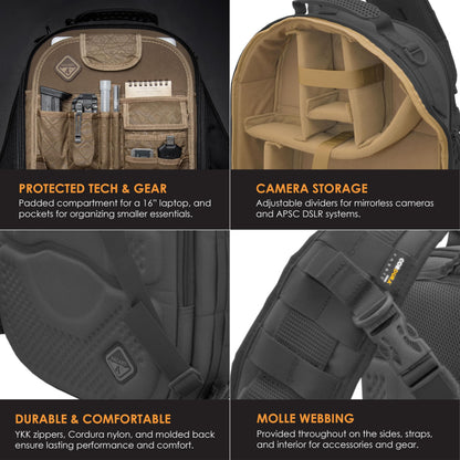 HAZARD 4 Blastwall - Optics/CCW Sling Pack, Hard Shell Camera Bag, Tactical Molle Backpack (29.5 L) - Black