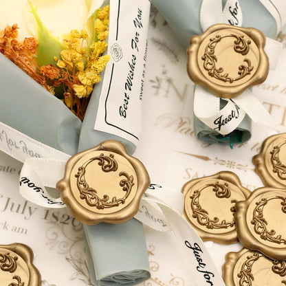 SWANGSA Initial Alphabet Wax Seal Stickers, 50 Pcs Antique Gold 3D Floral Letter C Envelope Seal Stickers Self- Adhesive, Perfect for Wedding Invitation, Christmas, Gift Wrapping