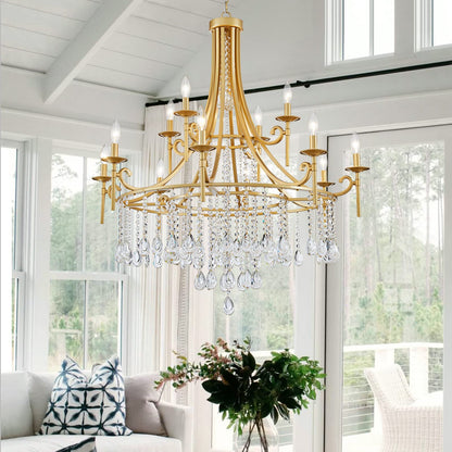 WUZUPS Candle Chandelier 12-Light Wagon Wheel Pendant Ceiling Light Modern Lighting Fixture for Bedroom Hallway Bar Kitchen Dinning Living Room Bathroom, Gold
