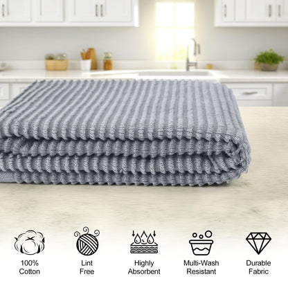 Homaxy Premium Kitchen Towels (18"x 28", 6 Pack), Large 100% Cotton Kitchen Hand Towels, Ultra Absorbent Ribbed Terry Tea Towels Set with Hanging Loop, Grey
