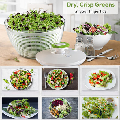 Brieftons 6.2-Quart Large Salad Spinner: Vegetable Washer Dryer Drainer Strainer with Bowl & Colander, Easy One-Handed Pump, Compact Storage, for Washing, Cleaning & Drying Greens, Vegetables, Fruits
