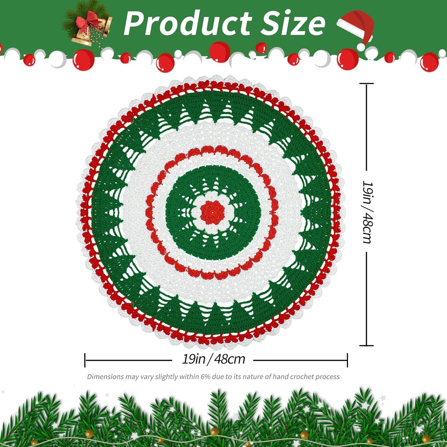 19 Inch One Piece Christmas Doily Crochet for Dressers and End Tables Crafts Large Doilies Cloth Lace Placemats