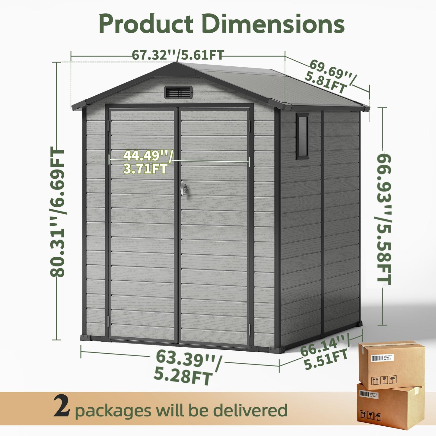 6x6 FT Plastic Outdoor Storage Shed with Transparent Roof, Easy Assembly Resin Shed with Floor Lockable Shed with Double Doors for Your Backyard Garden Patio Lawn