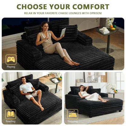 Oprisen Oversized Chaise Lounge Chair Indoor, 53 Inch Fluffy Plush Faux Fur Upholstered Sleeper Sofa Bed, Cozy Lazy Couch for Living Room, Bedroom (Black)