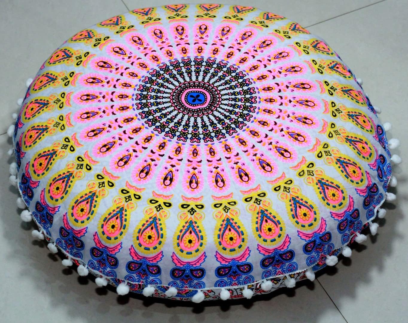 22" CRAFT KALA Floor Pillows Cover for Sitting, Large Meditation Cushions Cover for Adults, Bohemian Mandala Round Pouf