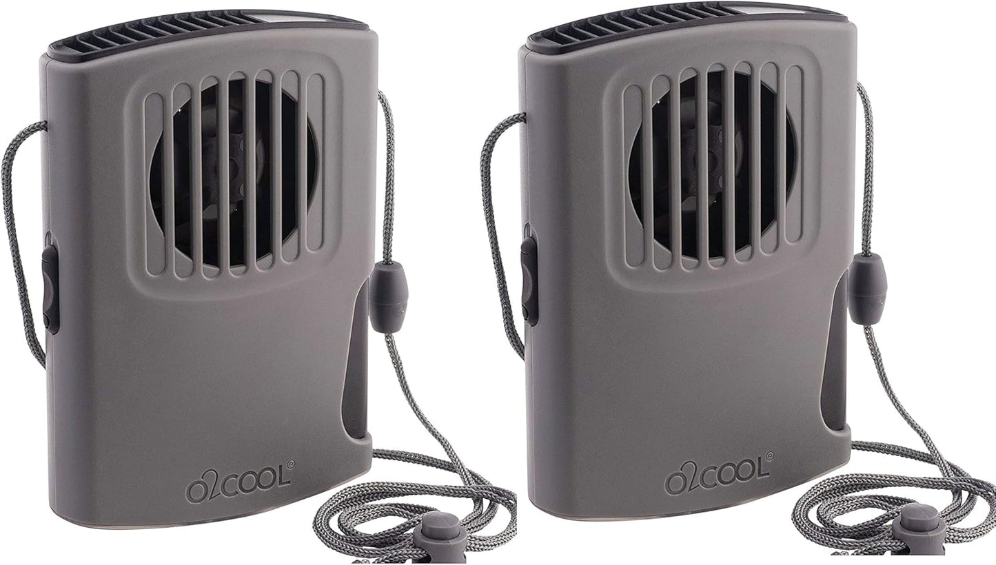 O2COOL Deluxe Multi-Pack Misting Neck Travel Fan, Battery Powered, 2pk (Gray)