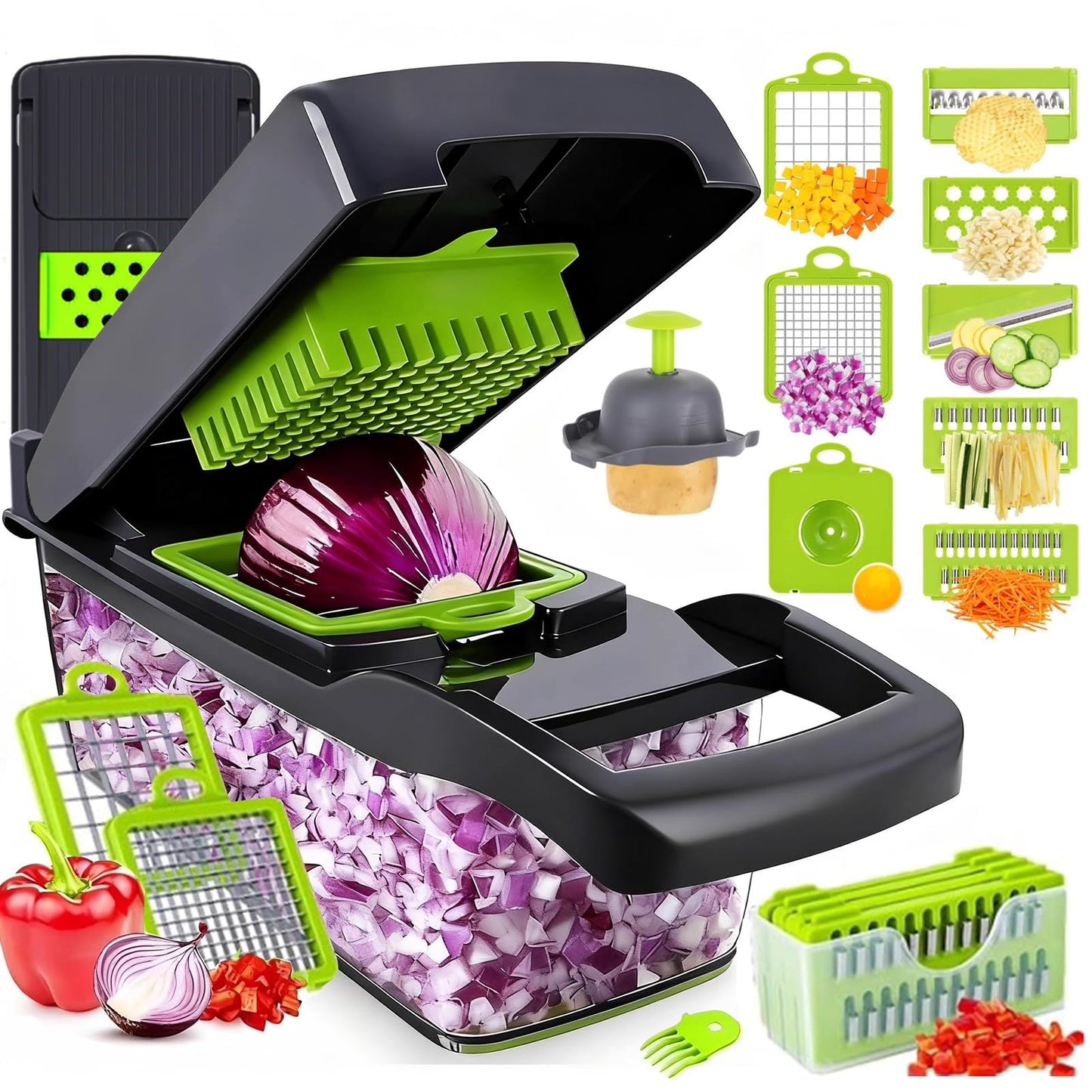 Putsea Vegetable Chopper Pro, Mandoline Slicer – 7 Stainless Steel Blades for Onion, Potato, Salad – Safe, Easy Clean & Dishwasher Safe Kitchen Gadget – Ideal for Parents, RV