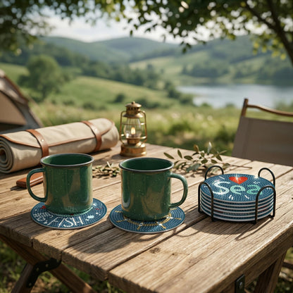 Ocean Nautical Diamond Art Coasters Kits, 8 Pcs Diamond Art Coasters Kit, Diamond Painting Coasters with Holder, Diamond Coasters for Beginners Adults, Crafts Kit for DIY Craft Gift