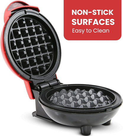 Elite Gourmet EWM015R Electric Nonstick Mini Waffle Maker, Compact Design for Belgian Waffles, Red