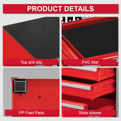 P.I.T. Mini Tool Box 8.6"W X 4.6"D, Portable 5-Drawer Micro Steel Stackable Toolbox with Liner, Red Cute Tool Case for Small Tools Parts Storage, Home DIY